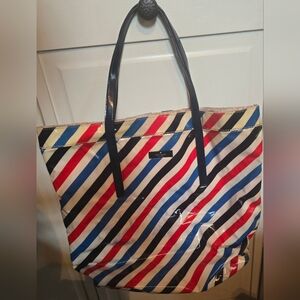 Kate Spade Diagonal Striped Tote in Red, Blue, Yellow, and Black